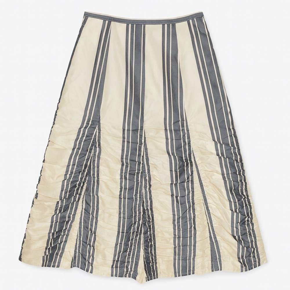 Vintage Stiletto A-Line Off White and Gray Lined Midi Skirt